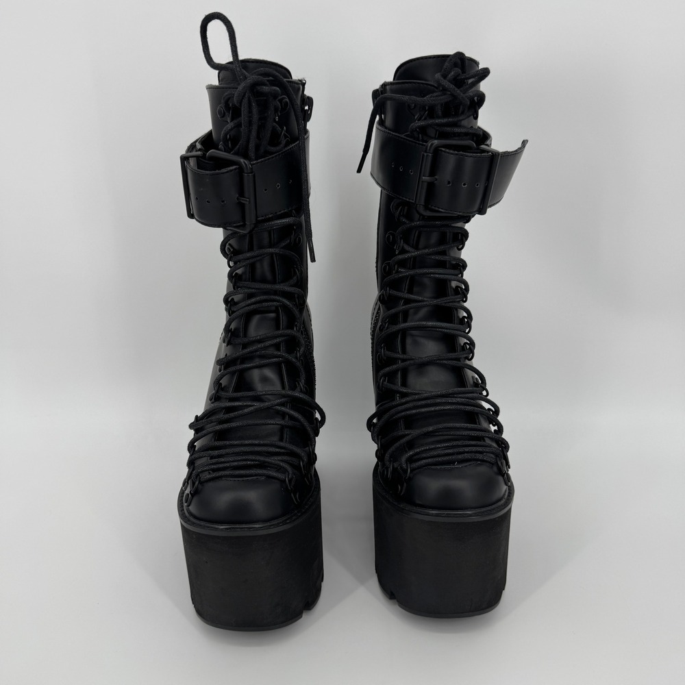 Current Mood Traitor Boots 7 Black Platform Wedge Goth Punk Combat Buckle - Picture 5 of 13